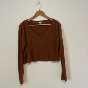 Garage XS Brown Cropped Long Sleeve Tee